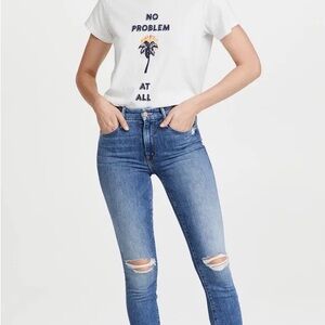 MOTHER The Looker Ankle Fray Not Cut & Pasted Jeans in Distressed Blue